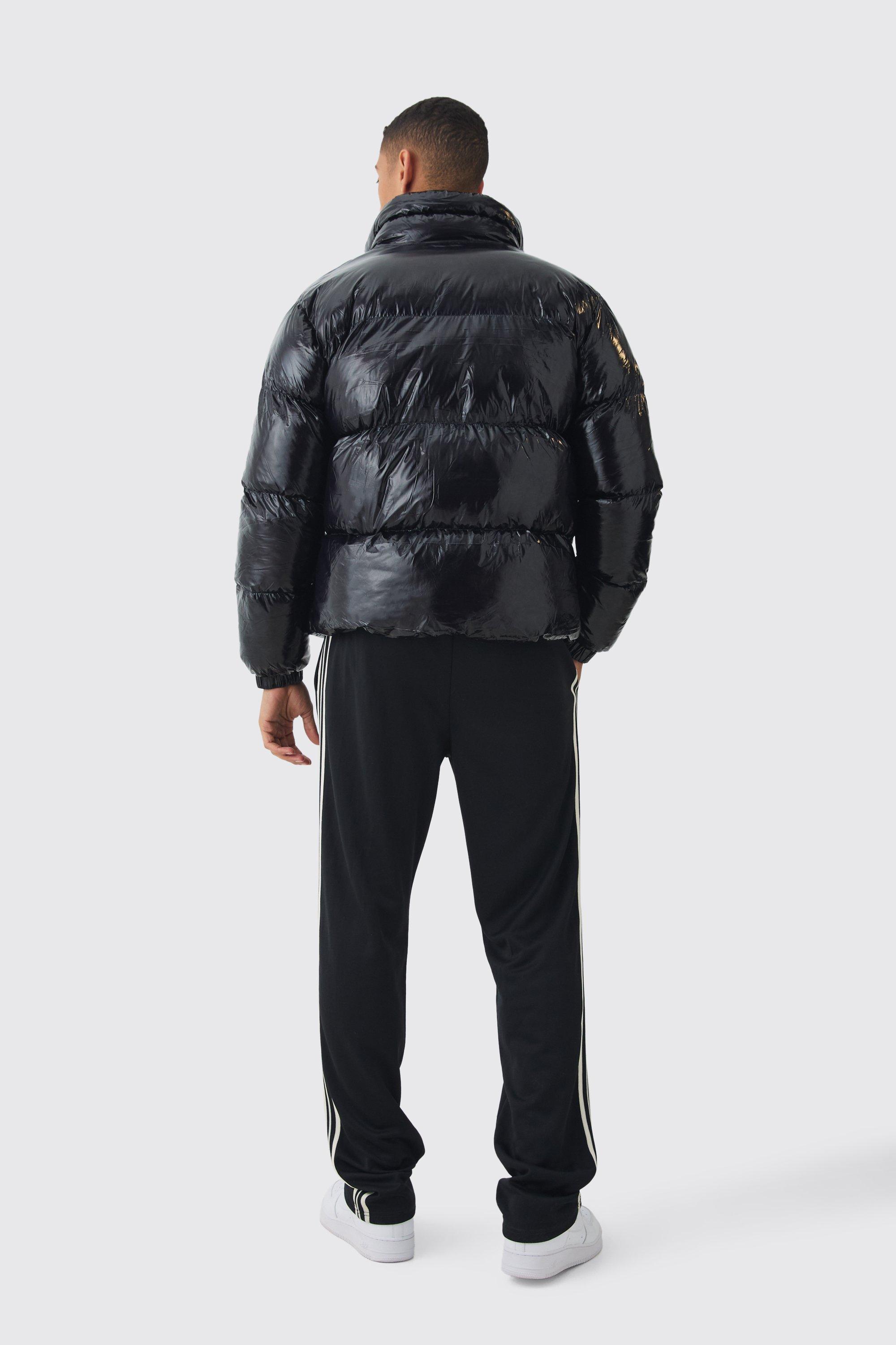 High shine vinyl puffer jacket hot sale