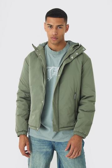 Khaki Hooded Padded Mid Length Parka In Khaki