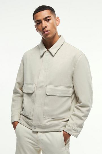 Faux Suede Harrington Jacket In Stone stone