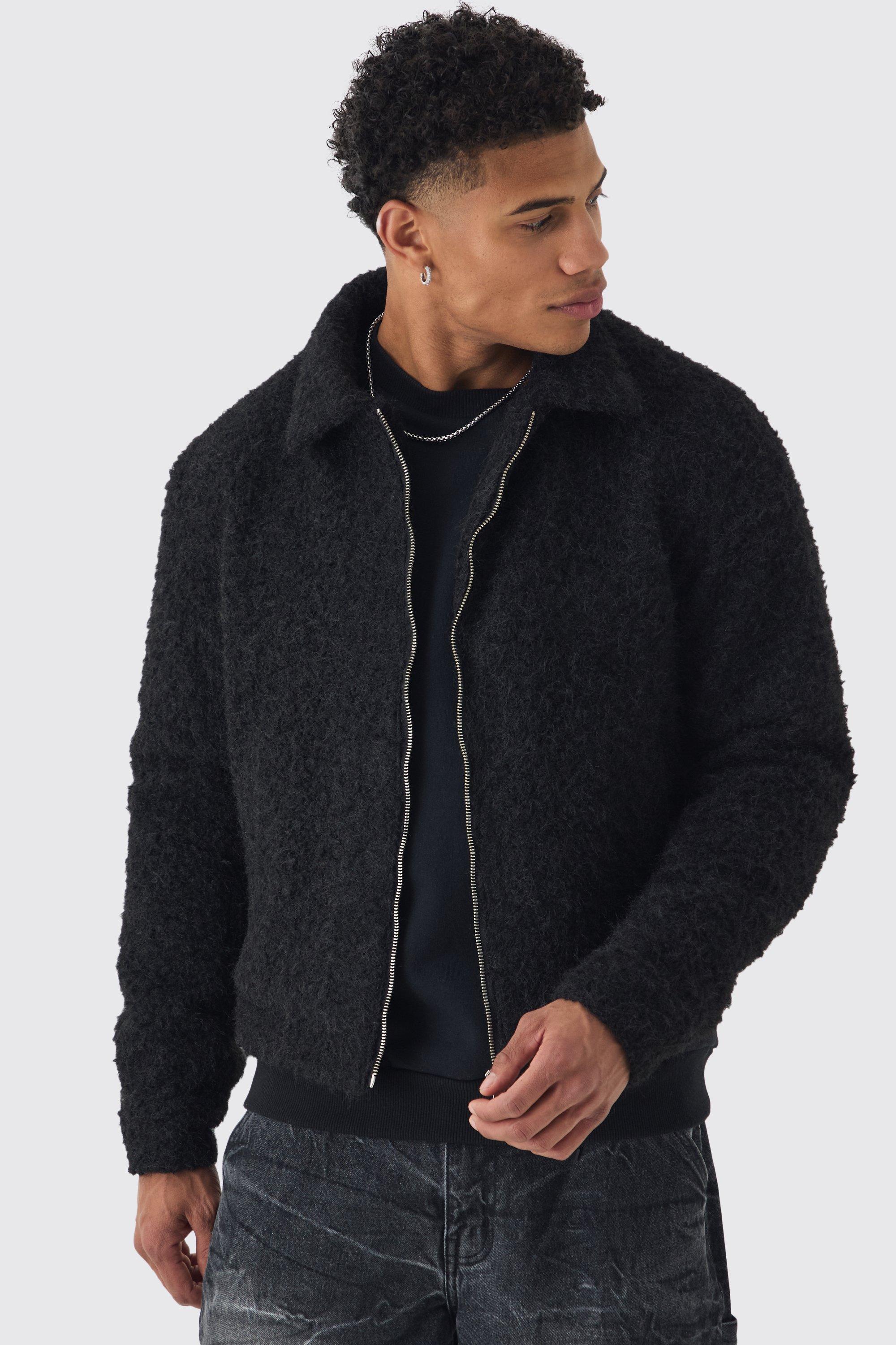 DOUBLE-FACED WOOL HARRINGTON JACKET - BLACK - Coats and