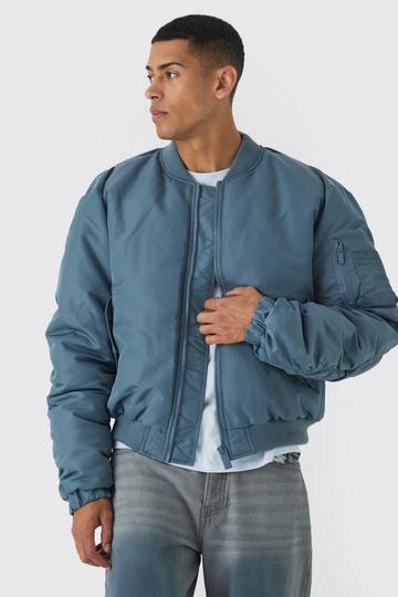 Padded Nylon Panelled Bomber Jacket In Slate slate