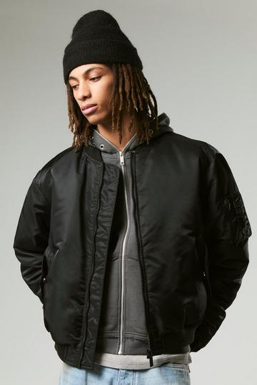 Black Padded Nylon Panelled Bomber Jacket In Black