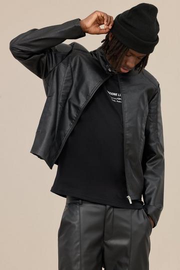 Black Tonal Pannelled Moto Jacket In Black