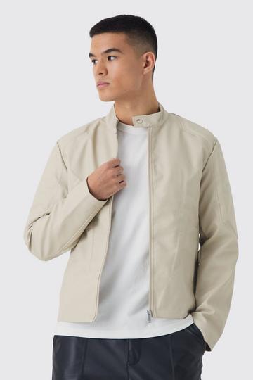 Tonal Panelled Moto Jacket In Stone stone