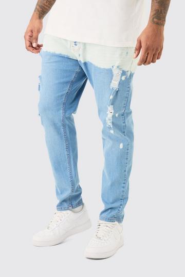Brown Plus Light Wash Stretch Skinny Paint Effect Jean