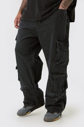 Plus Relaxed Fit Acid Wash Cargo Jeans charcoal