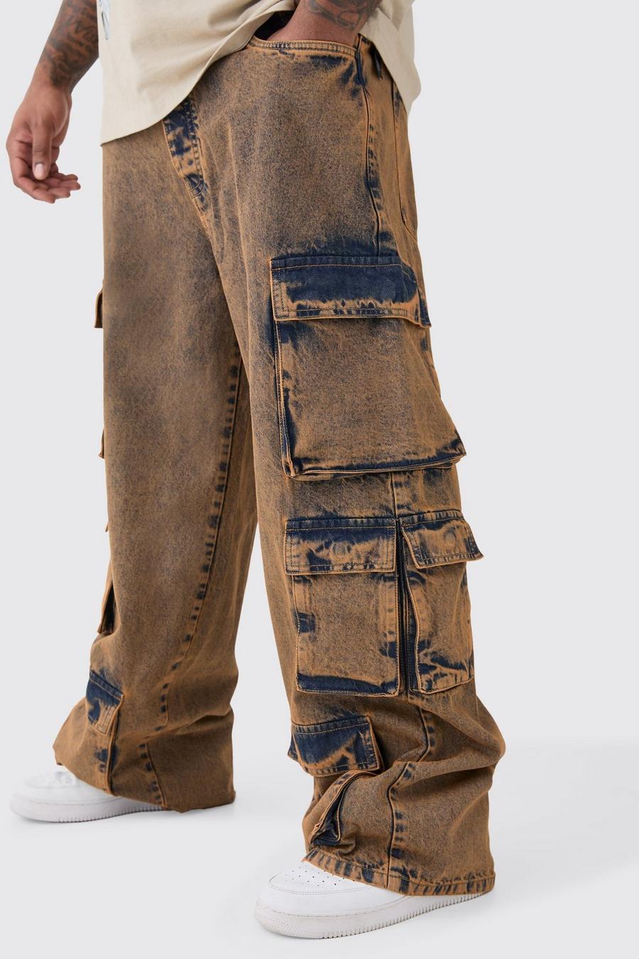 Antique wash Plus Baggy Acid Wash Gebleekte Cargo Jeans image number 1