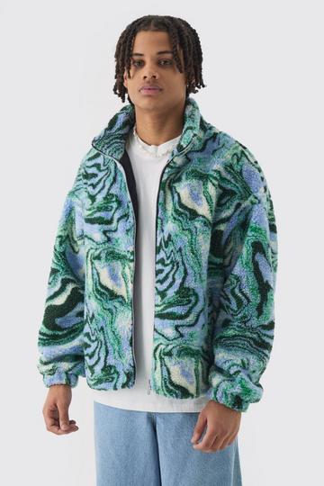 Oversized Nepwollen Harrington Jas Met Print In Blauw blue