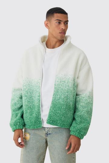 Oversized Ombre Borg Funnel Neck Jacket In Green green