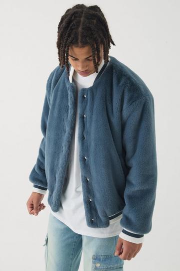 Official Faux Fur Bomber Jacket In Blue blue