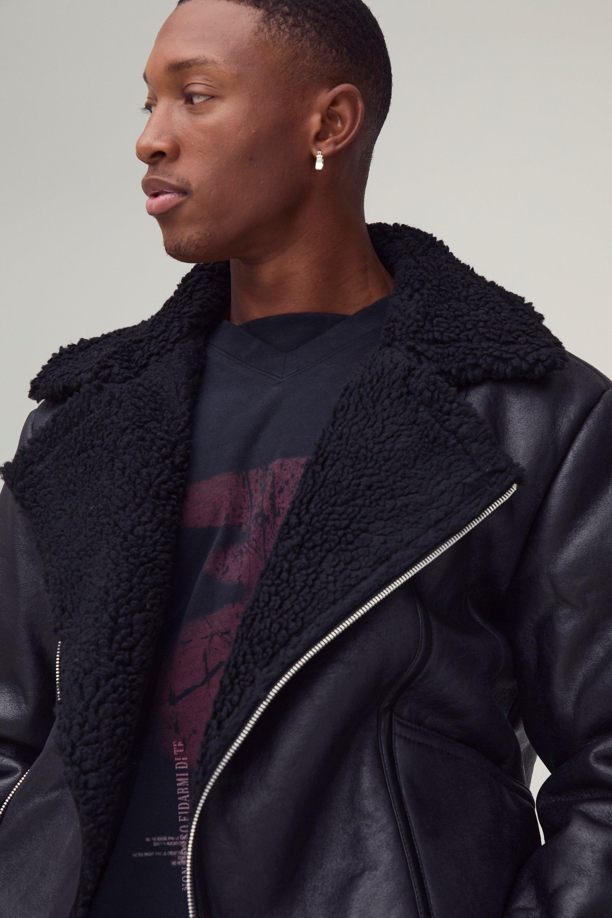 Black pu aviator jacket clearance