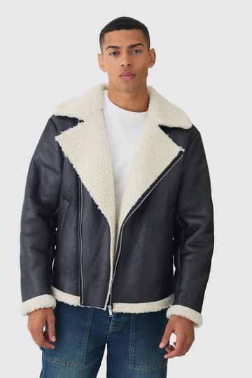 Nep Suède Aviator Jacket Met Nepwollen Kraag In Zwart black