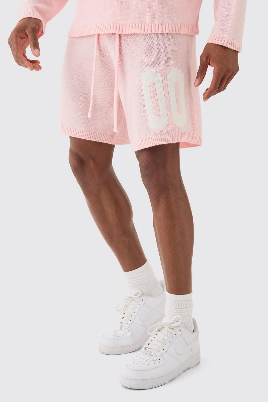 Pink Jacquard Gebreide Baggy Varsity Shorts