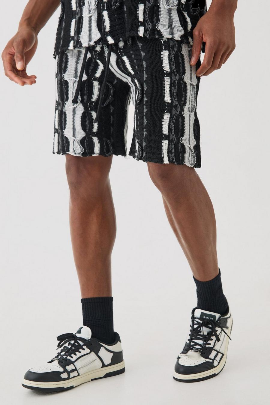 Charcoal Stickade shorts med ledig passform