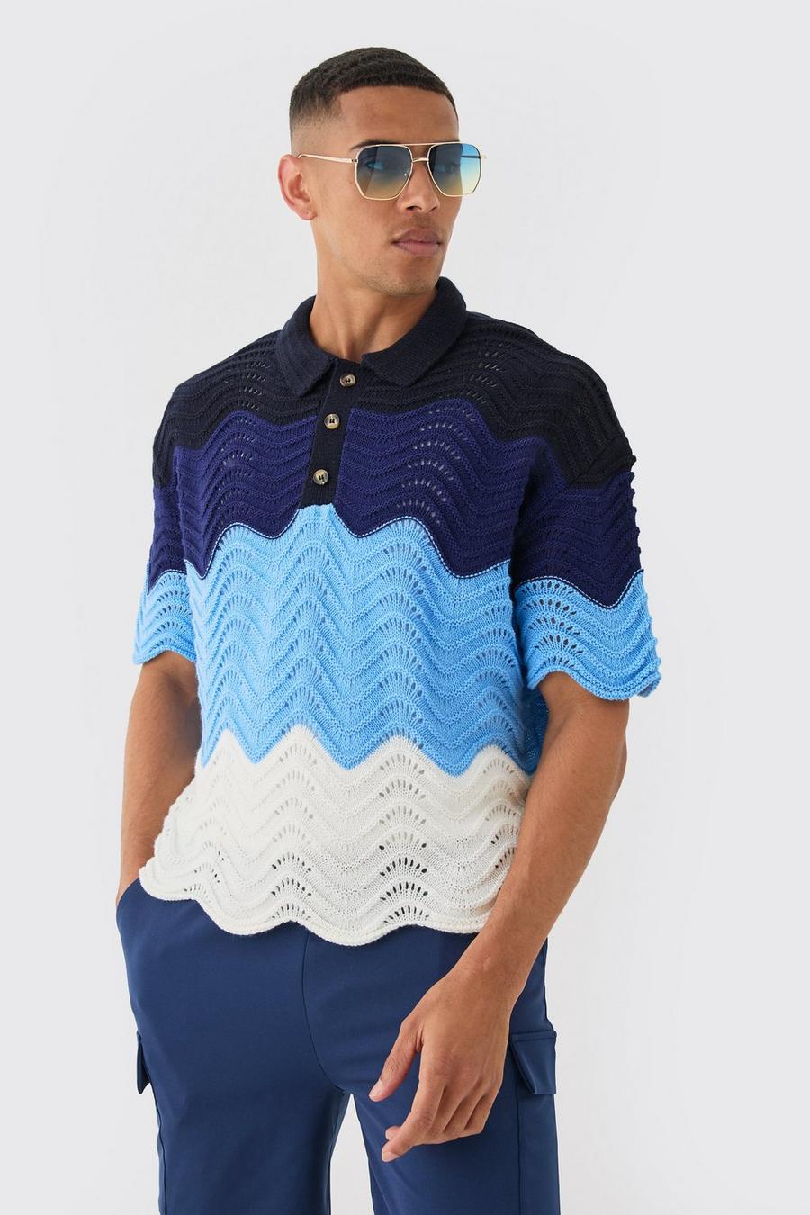 Polo oversize en crochet, Light blue
