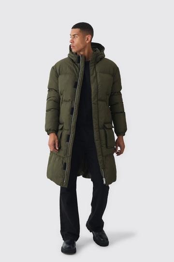 4 Pocket Longline Hooded Puffer In Khaki khaki