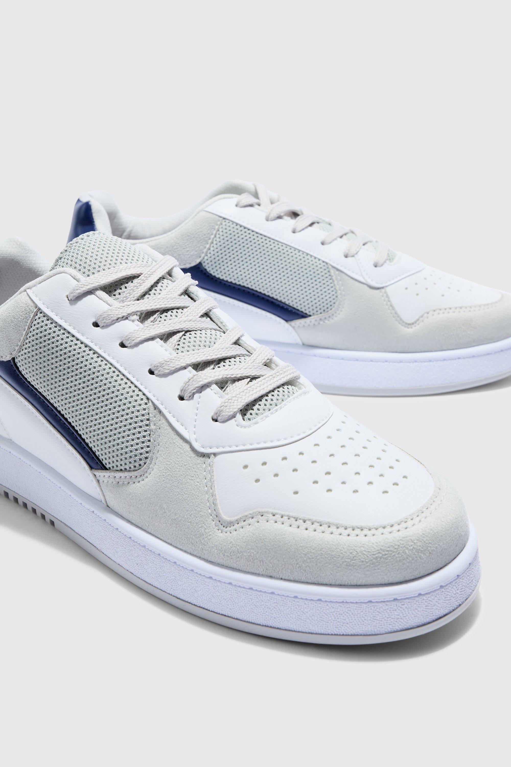 Mesh Panel Chunky Sole Trainers In Blue boohoo IE
