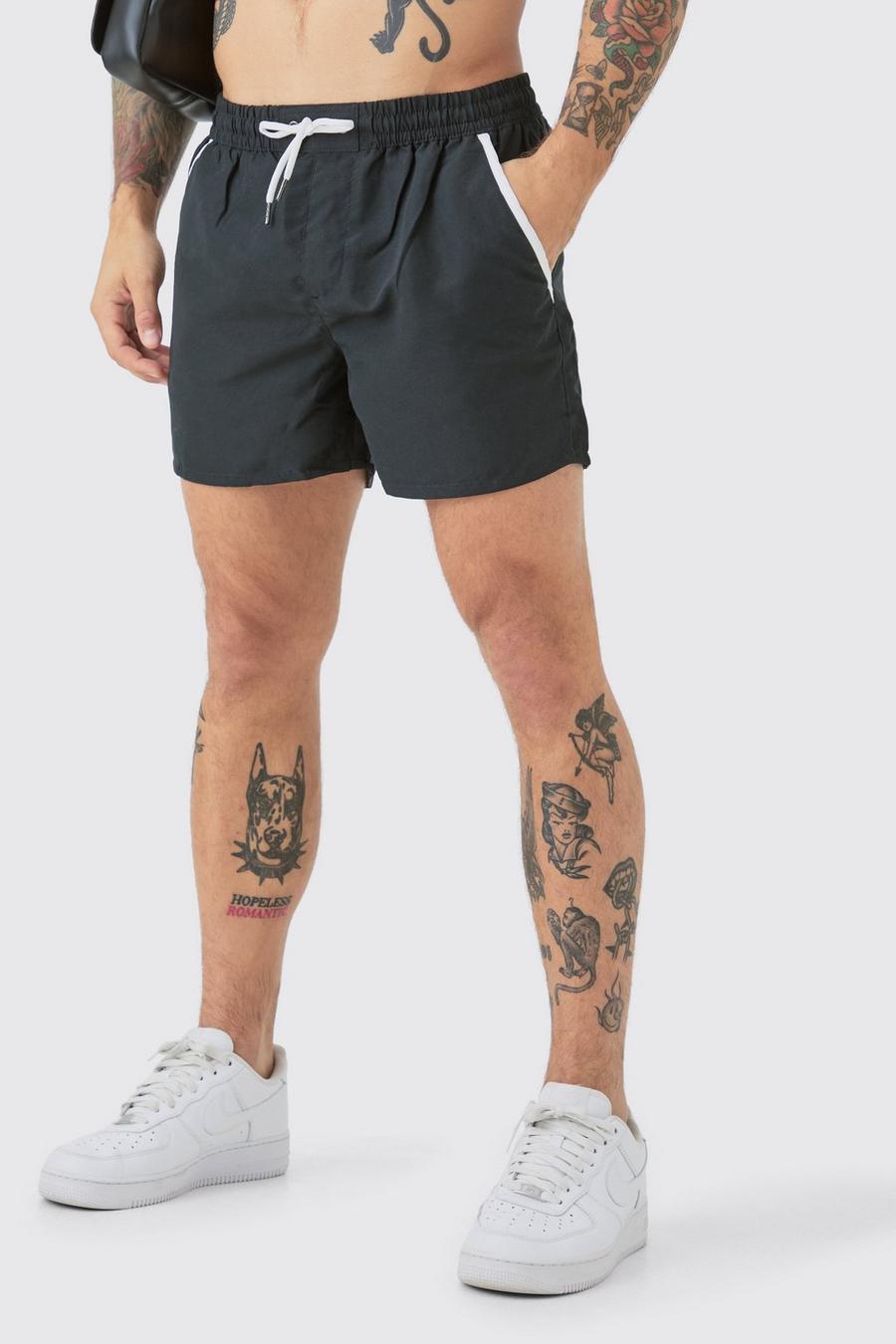 Black Mid Length Piped Swim Short image number 1