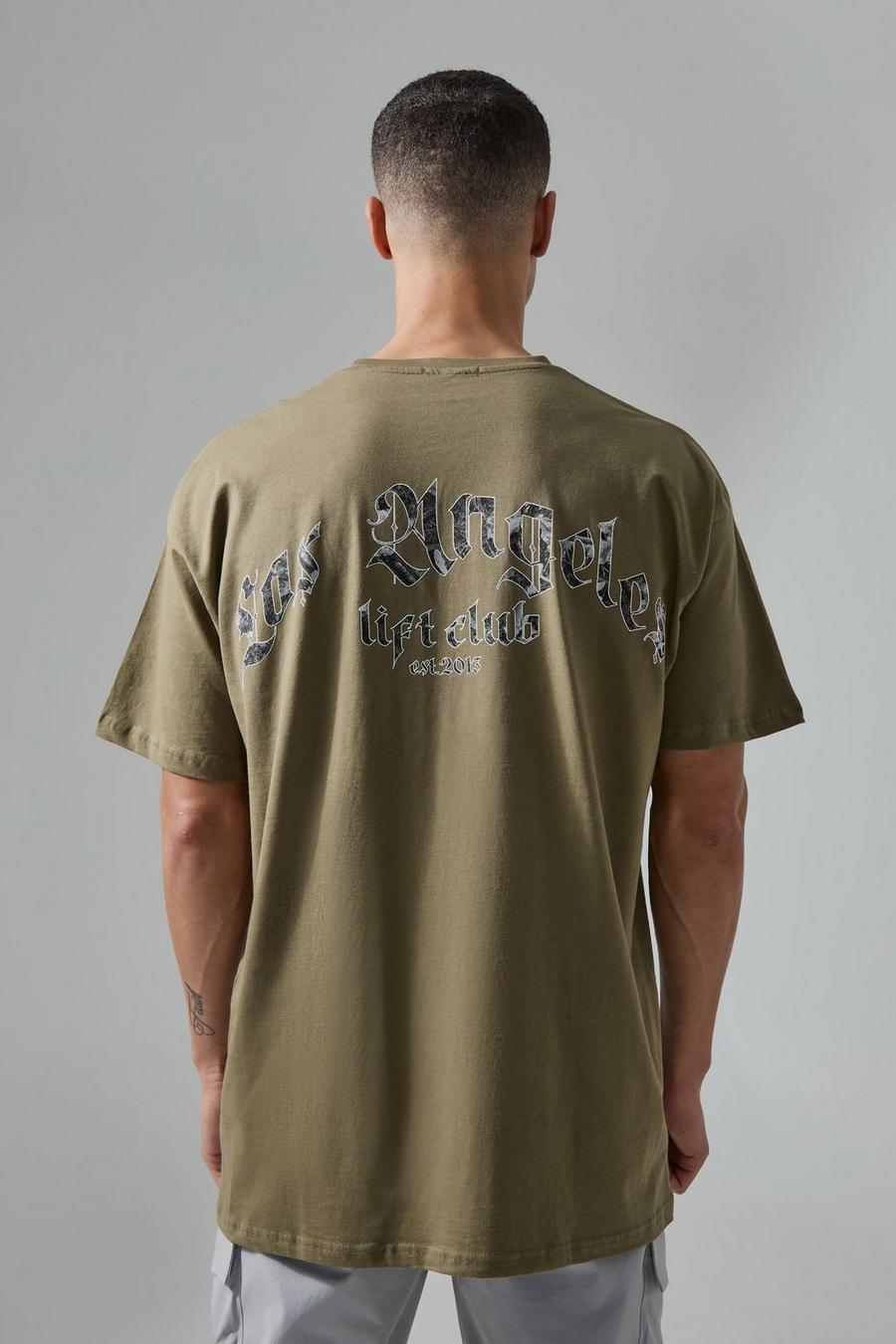 Camiseta MAN Active oversize con estampado LA Lift Club, Khaki image number 1
