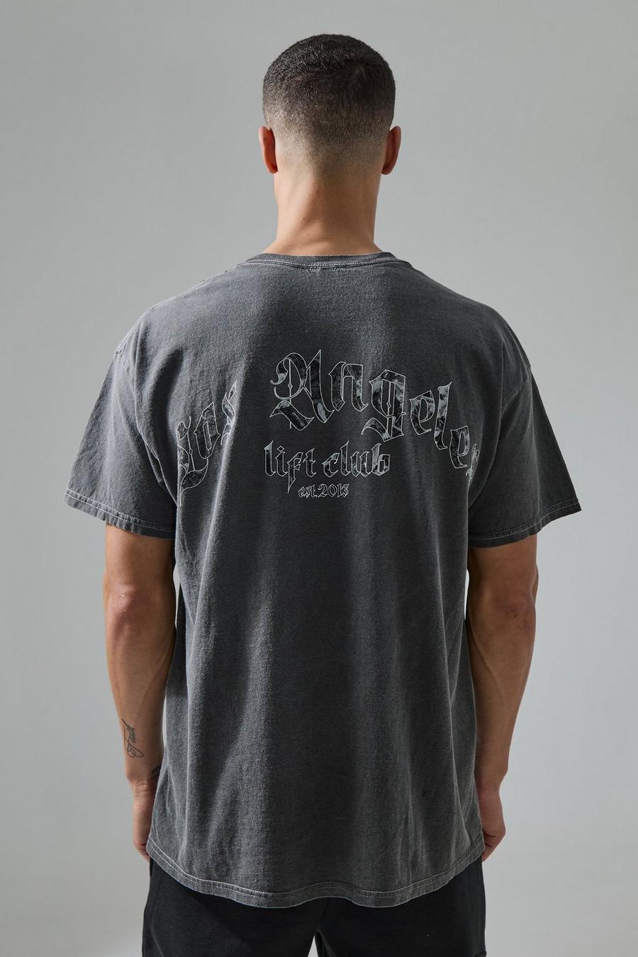 Black MAN Active LA Lift Club Oversize t-shirt med tvättad effekt image number 1