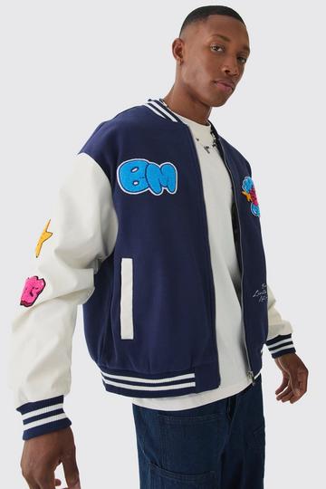 Homme Badge Varsity Jacket In Navy navy