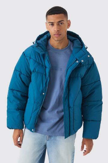 Green Hooded Puffer Coat In Teal