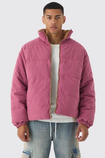 Reversible Cord And Nylon Puffer Jacket In Pink pink