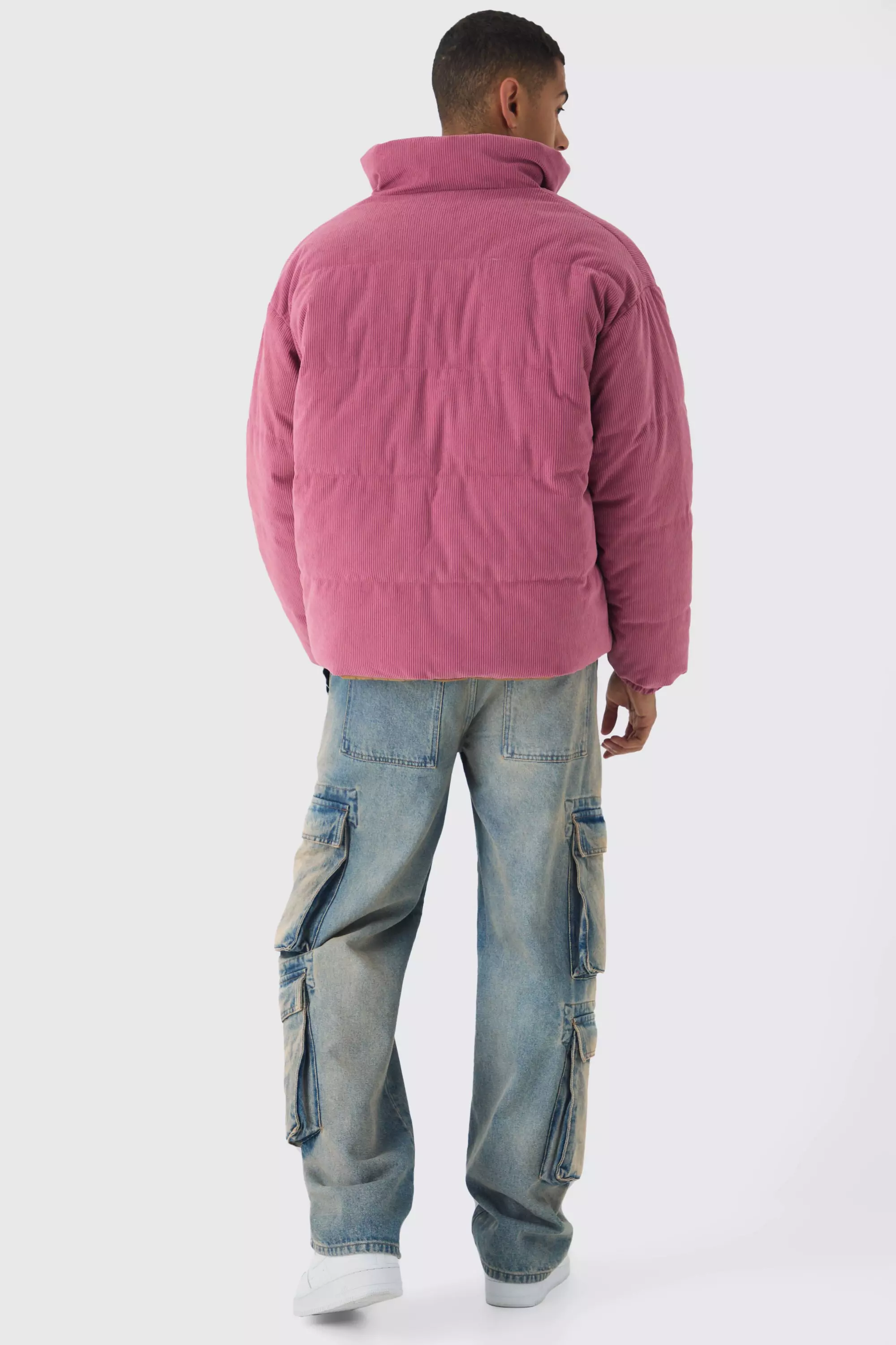 Reversible Cord And Nylon Puffer Jacket In Pink alternative image