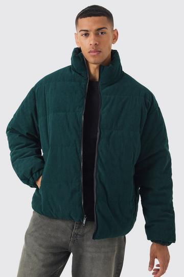 Reversible Cord And Nylon Puffer Jacket In Green green