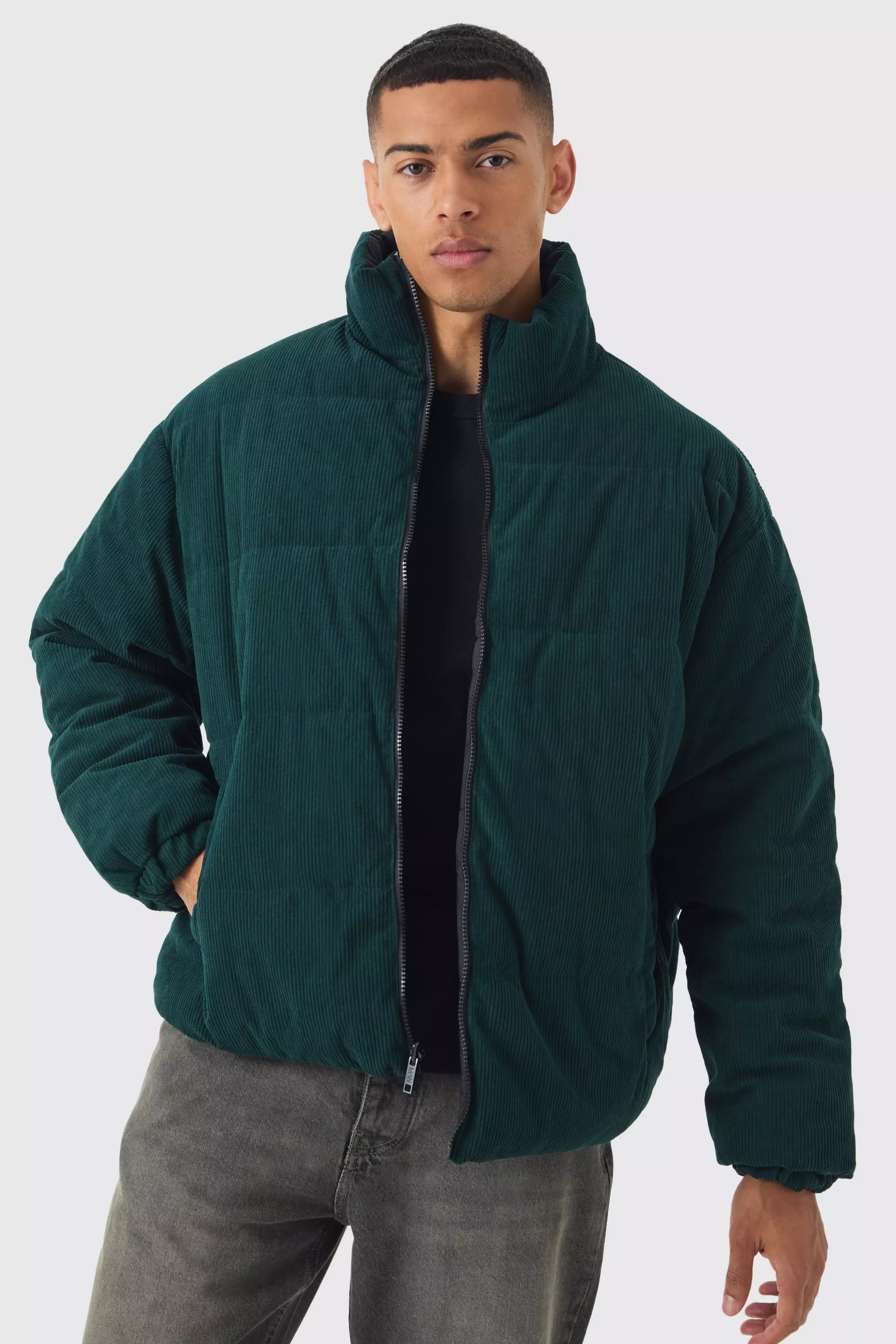 Reversible Cord And Nylon Puffer Jacket In Green alternative image