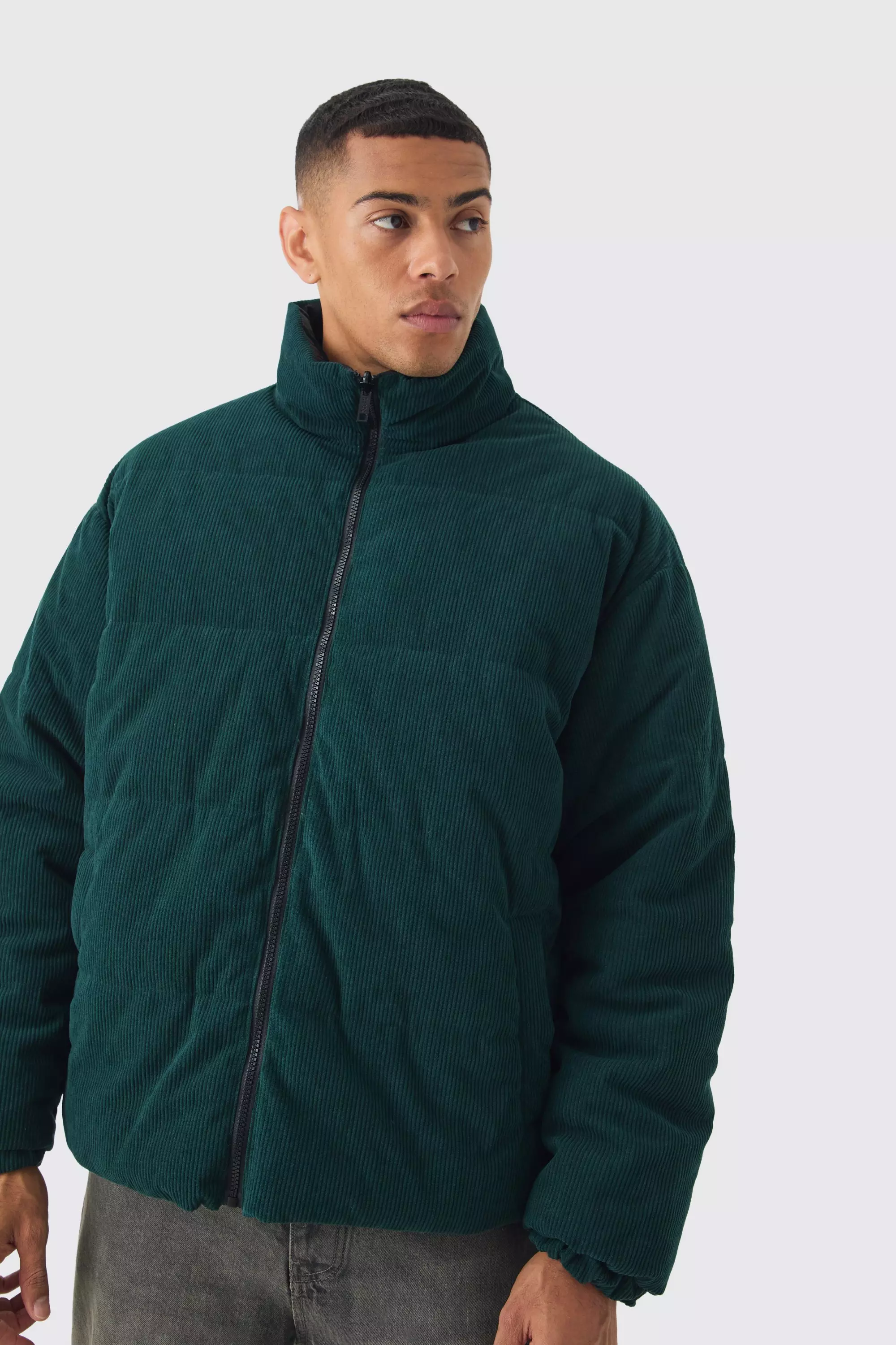 Reversible Cord And Nylon Puffer Jacket In Green alternative image