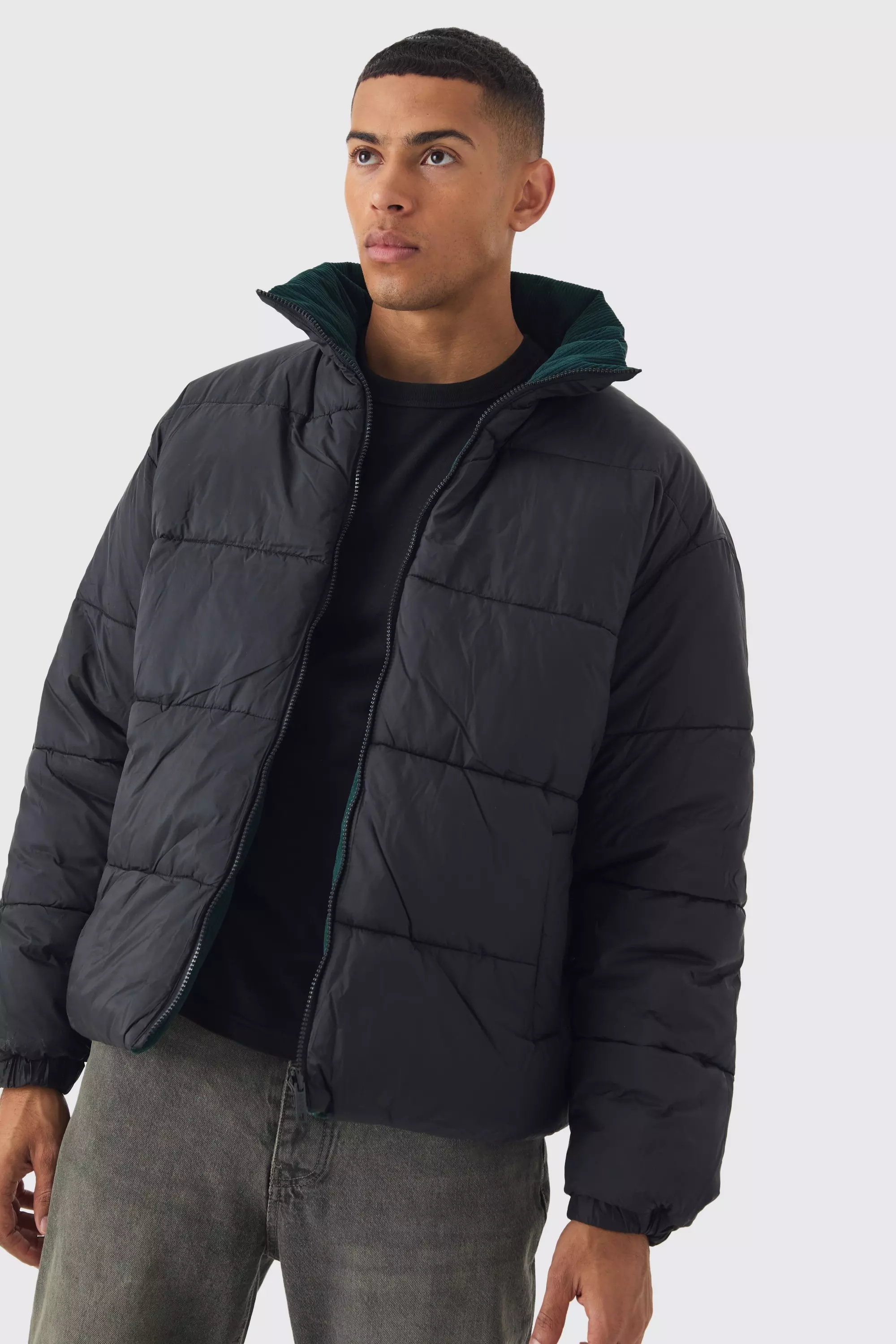 Reversible Cord And Nylon Puffer Jacket In Green alternative image