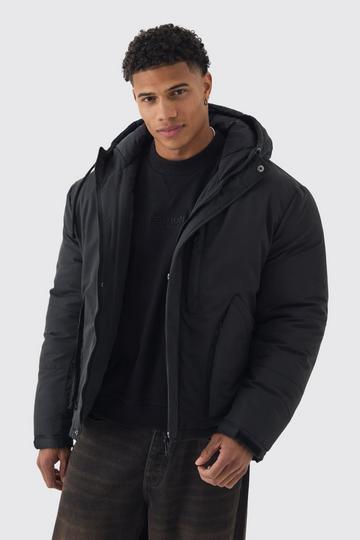 Padded Drawcord Hooded Parka In Black black