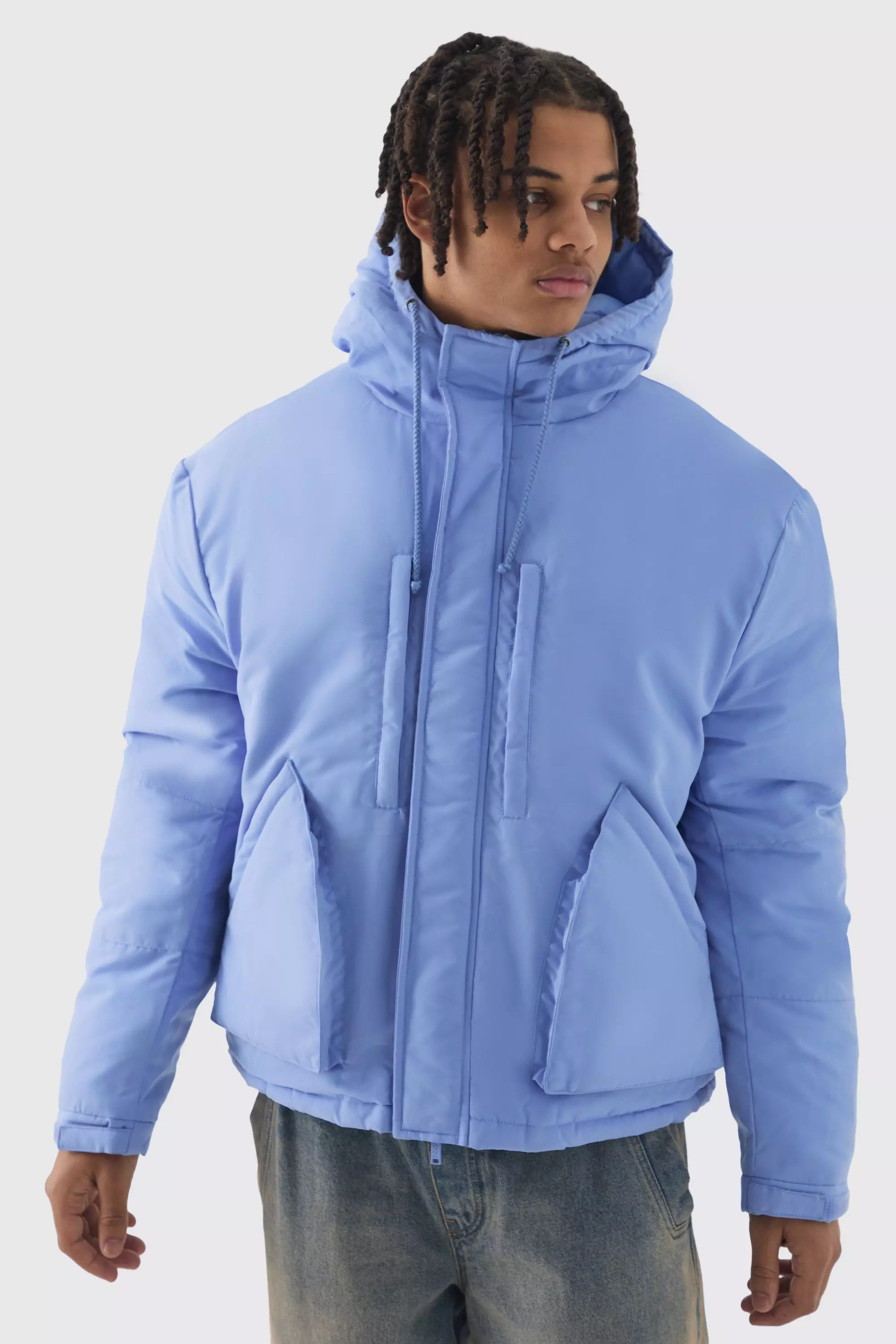Padded Drawcord Hooded Parka In Blue alternative image