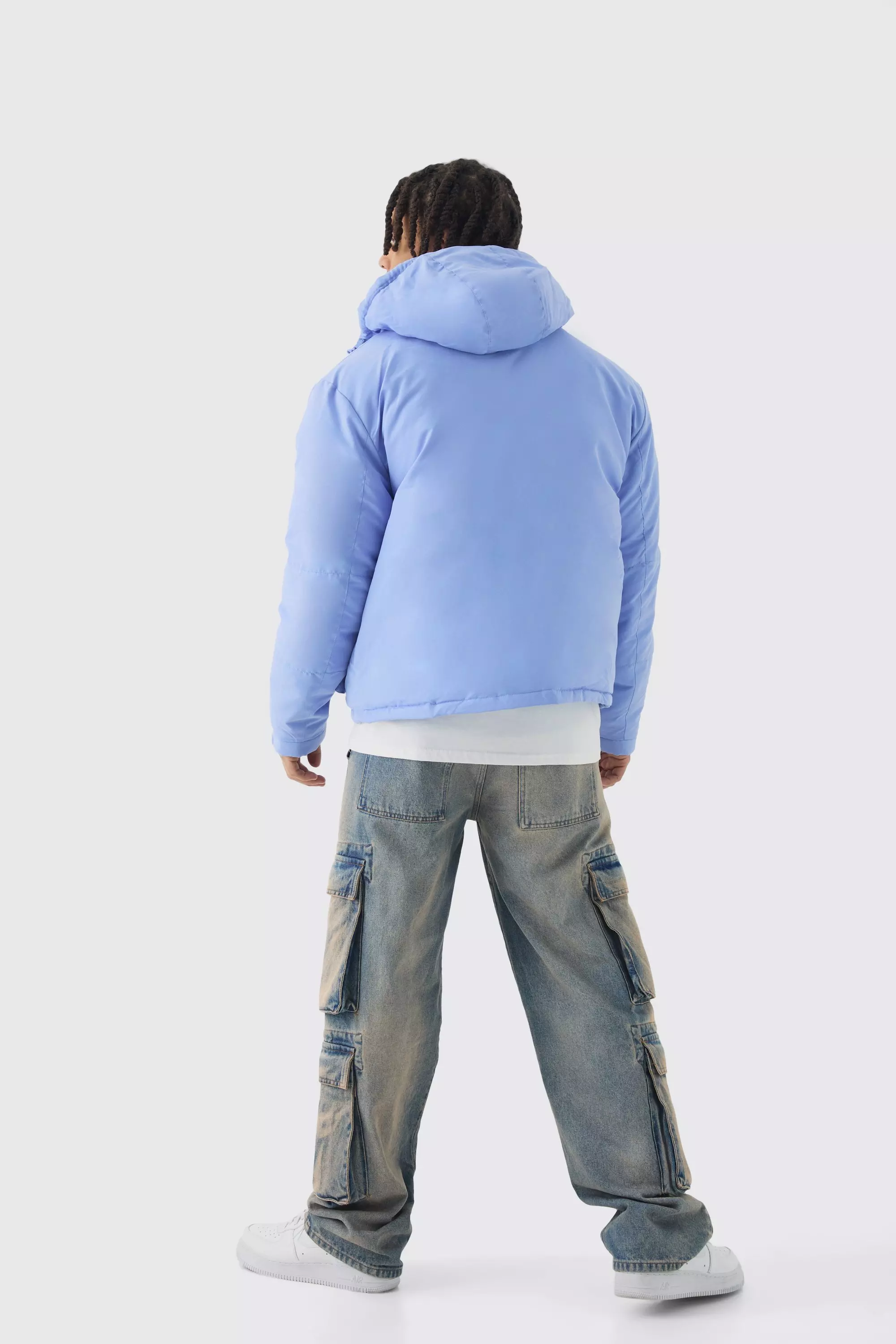 Padded Drawcord Hooded Parka In Blue alternative image
