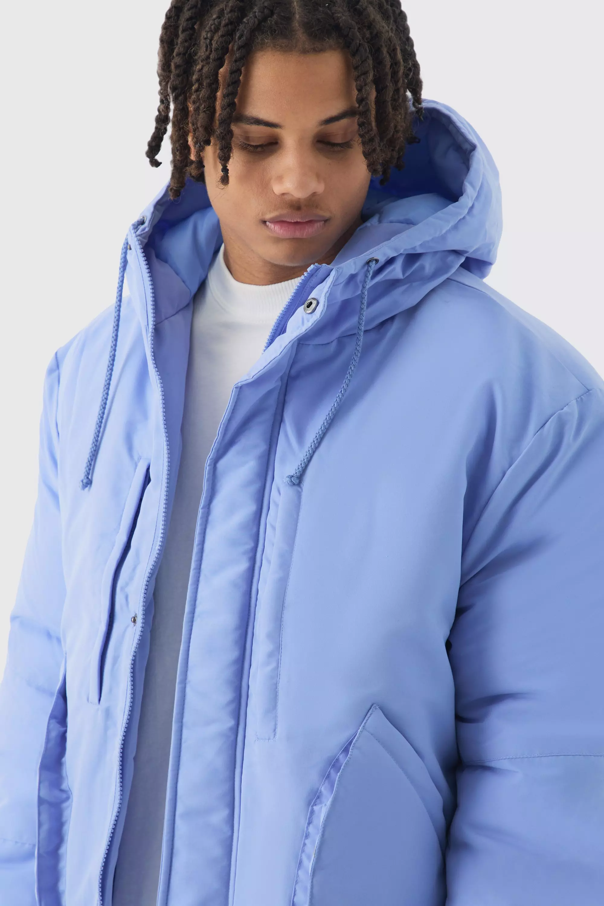 Padded Drawcord Hooded Parka In Blue alternative image