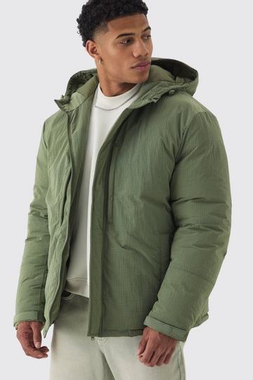 Khaki Oversized Ripstop Nylon Hooded Parka In Khaki