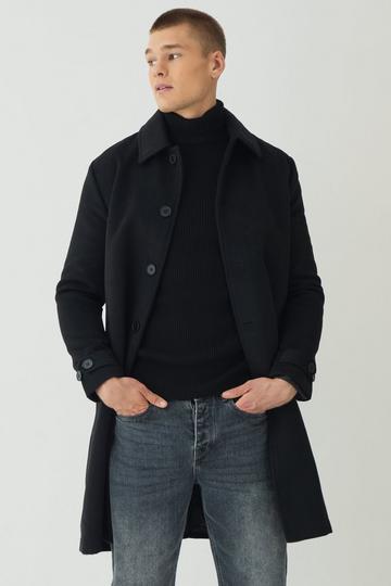 Plain Collared Overcoat In Black black