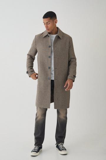 Check Collared Overcoat In Brown brown