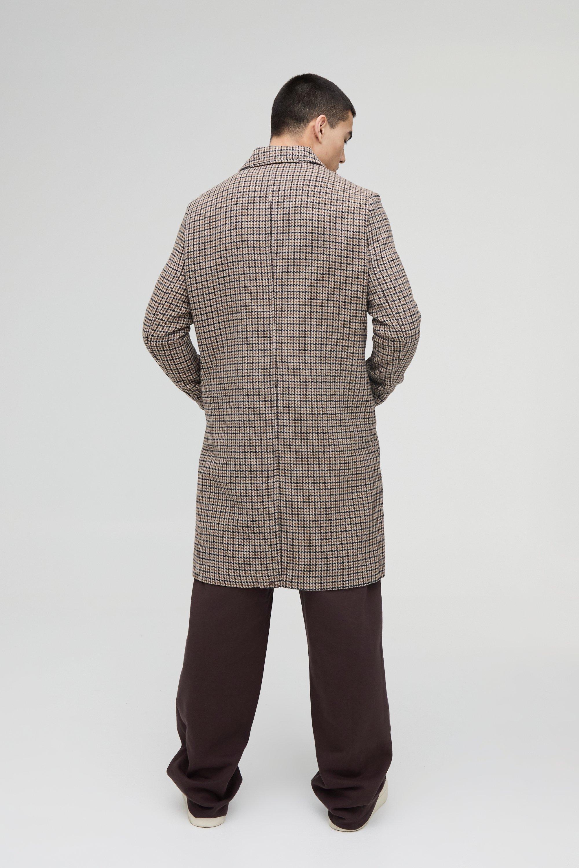 Check Collared Overcoat In Brown | boohoo USA
