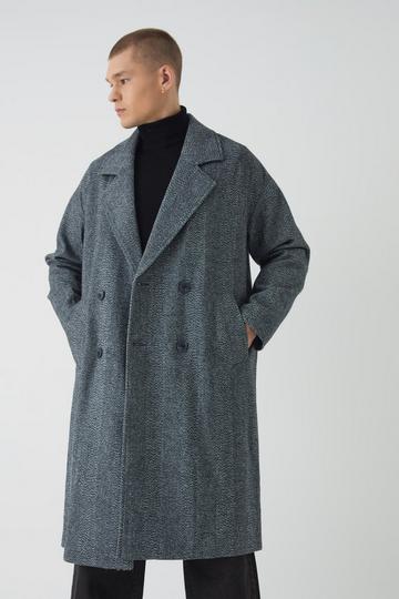 Oversized Herringbone Drop Shoulder Overjas In Grijs grey