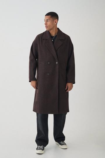 Oversized Drop Shoulder Herringbone Overcoat In Brown brown