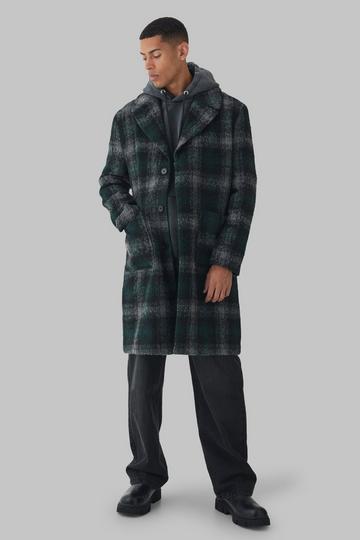 Relaxed Fit Single Breasted Check Overcoat In Green green