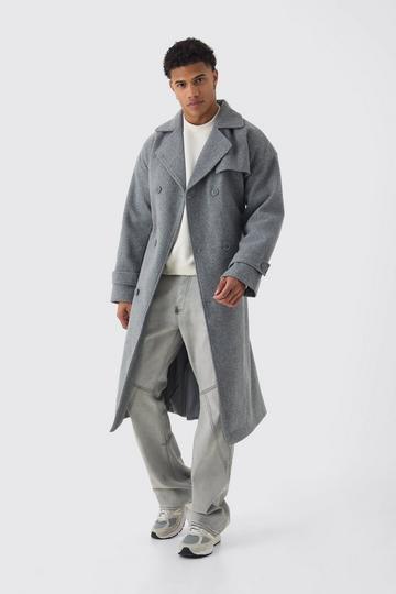 Oversized Double Breasted Trench Overcoat In Grey grey