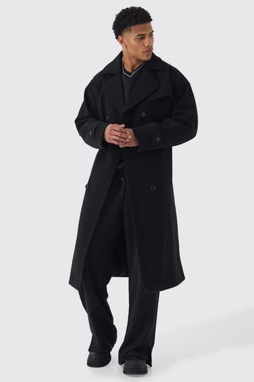 Oversized Double Breasted Trench Overcoat In Black black