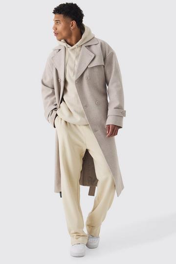 Oversized Steenkleurige Trench Overcoat Met Dubbele Knopen stone