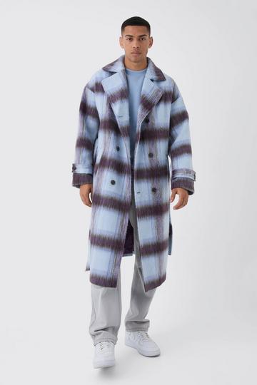 Oversized Double Breasted Brushed Check Overcoat In Lilac lilac