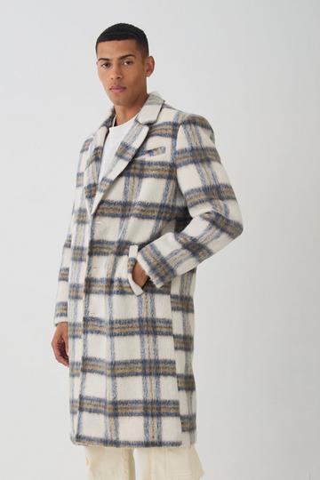 Oversized Brushed Check Overcoat In Ecru ecru