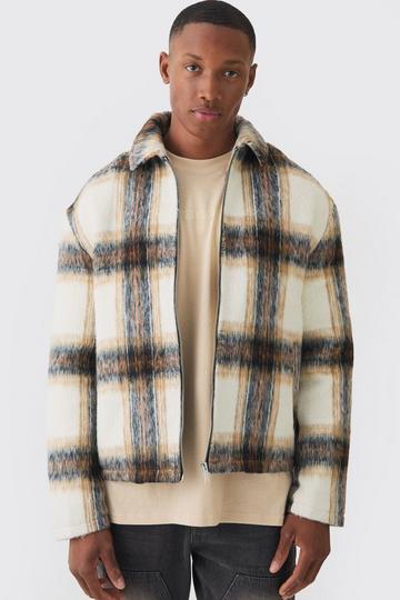 Boxy Brushed Check Harrington In Ecru ecru