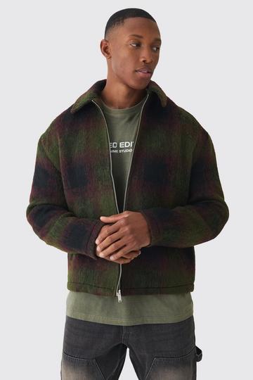 Boxy Brushed Check Harrington In Green green